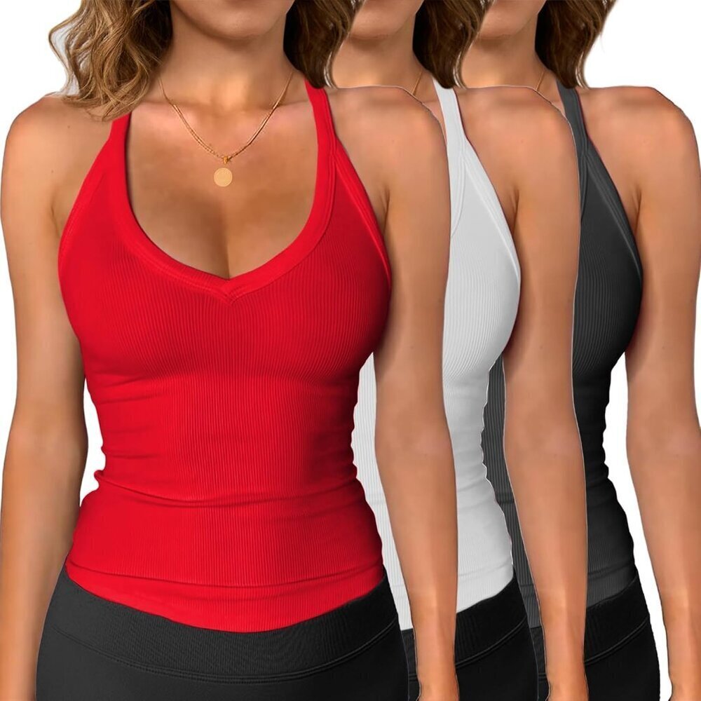 3 Pack Workout Tank Tops Women Racerback Slim Fit Summer Casual Yoga Fitness